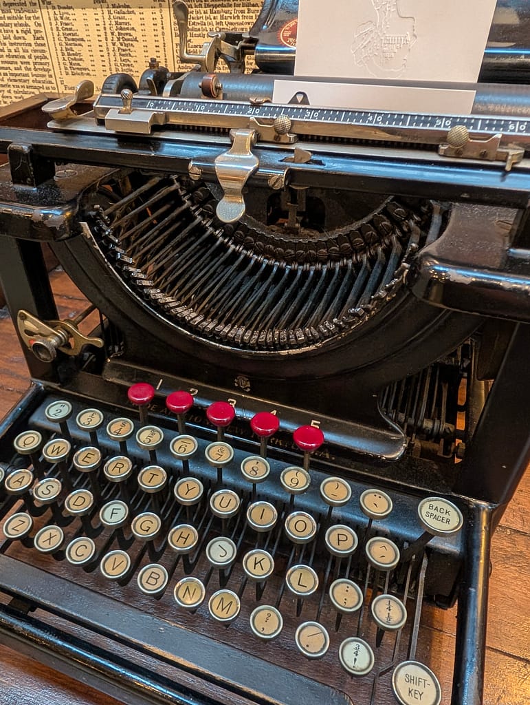 Typewriter at The Story of Emily, which you can use to write a message whilst you are there